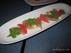 I can't remember what this was!  Looks like grapefruit and raw fish - it wasn't very memorable as you can see